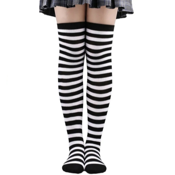 Pink White Striped Over The Knee Socks OTK Thigh High Tights Barbiecore New - Picture 11 of 12